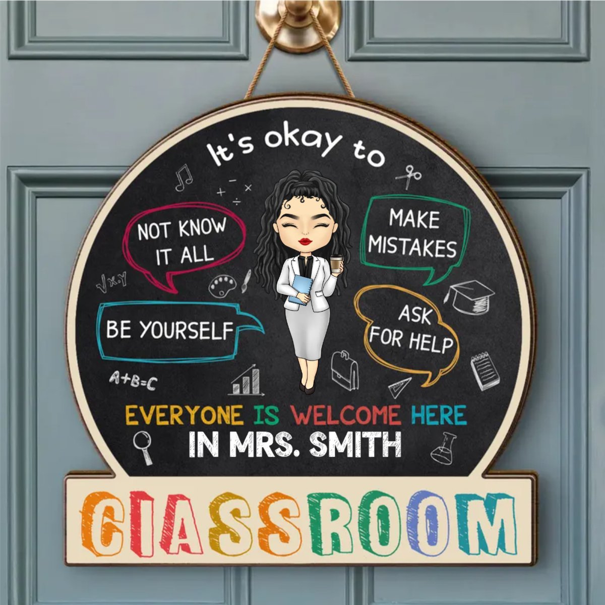 Teacher - In This Classroom It's Okay To - Personalized Shaped Wood Sign - Makezbright Gifts