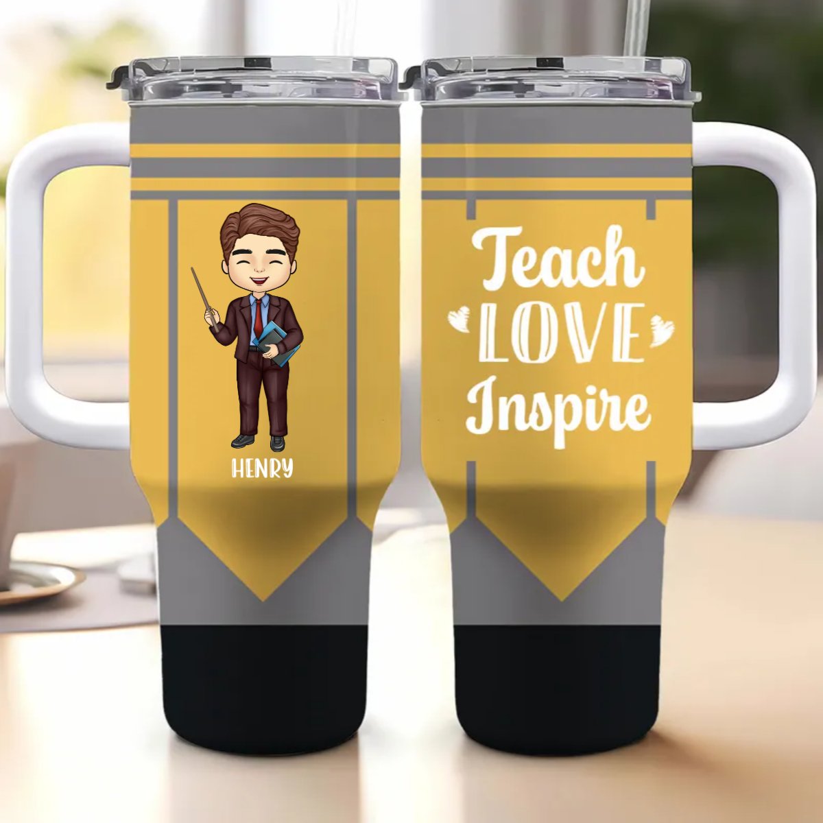 Teacher - Teach Love Inspire - Personalized Tumbler With Handle - Makezbright Gifts