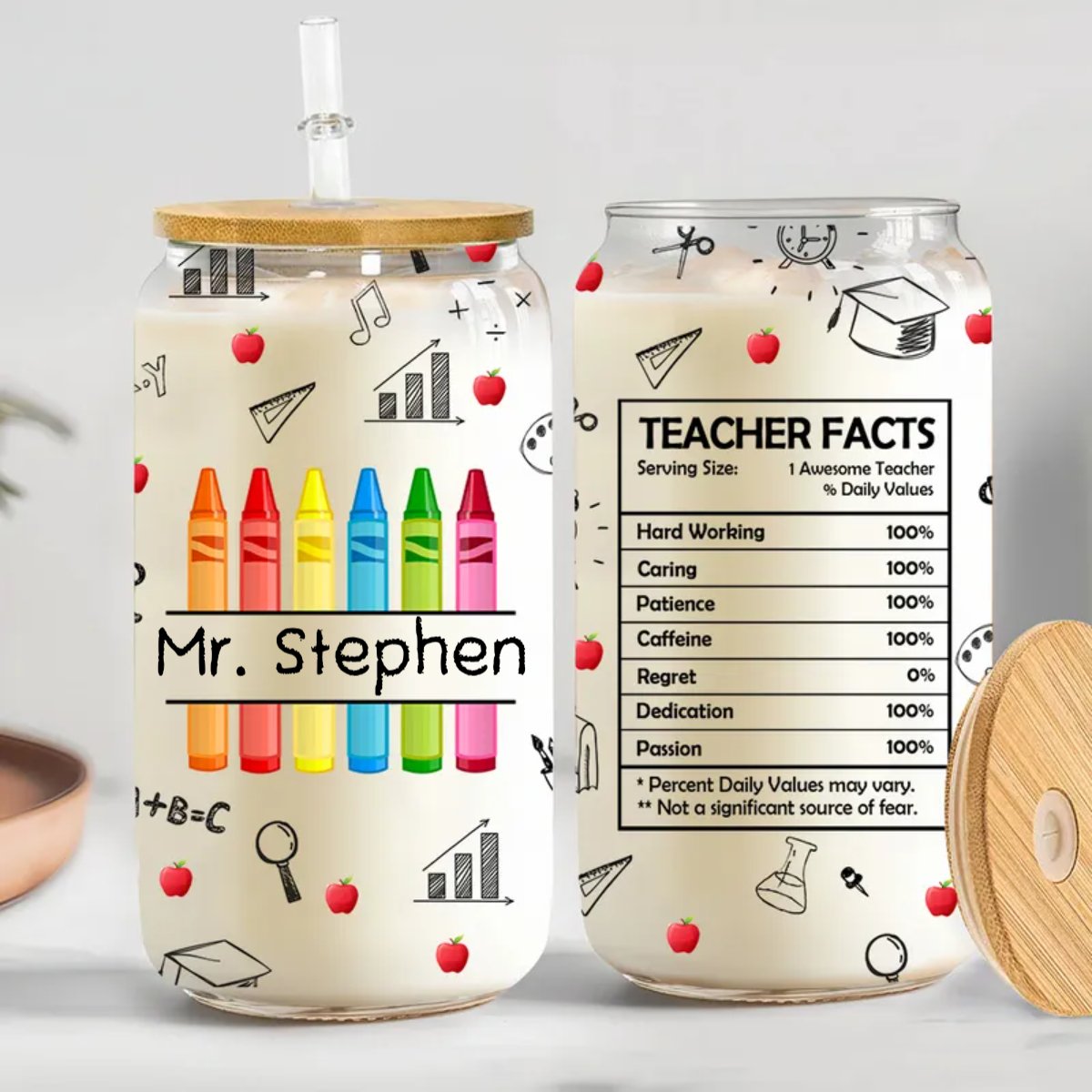 Teacher - Teacher Facts - Personalized Glass Can - Makezbright Gifts