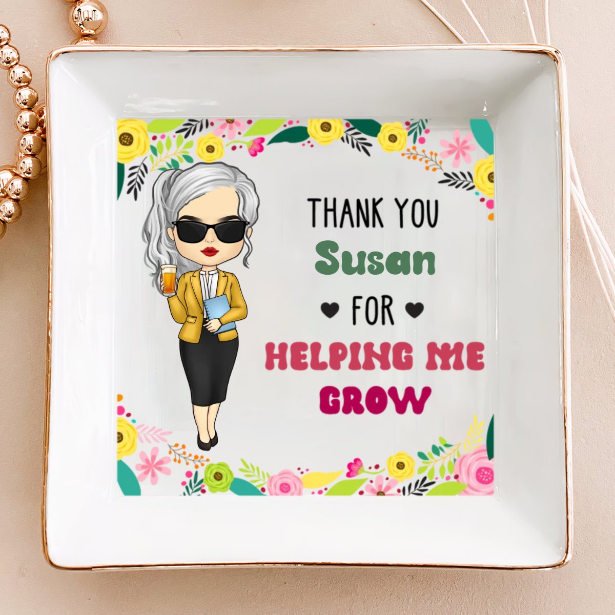 Teacher - Teacher Gift Thank You For Helping Me Grow - Personalized Jewelry Dish - Makezbright Gifts