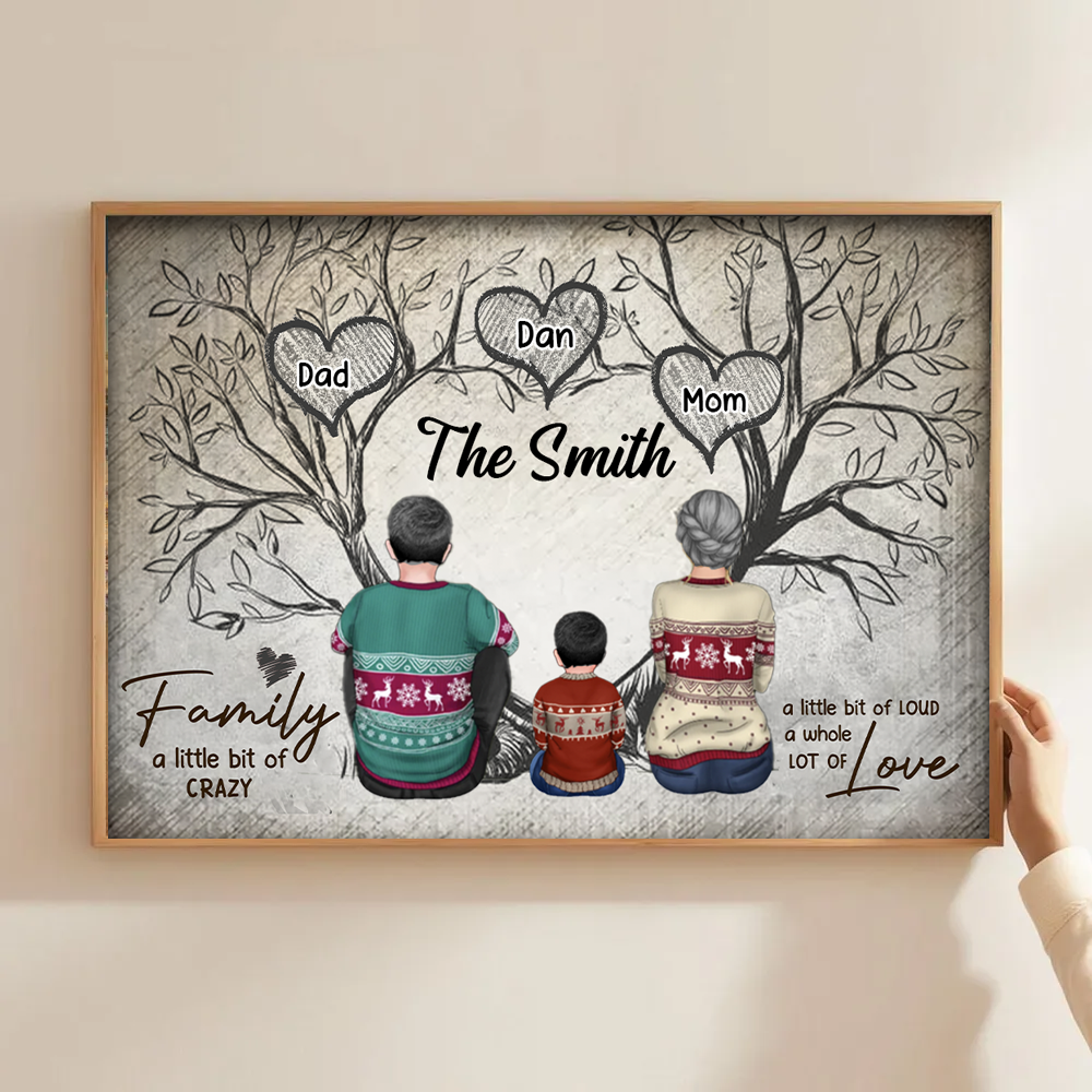 Family Heart Tree Sitting Personalized Poster, Home Decoration, Gift For Family