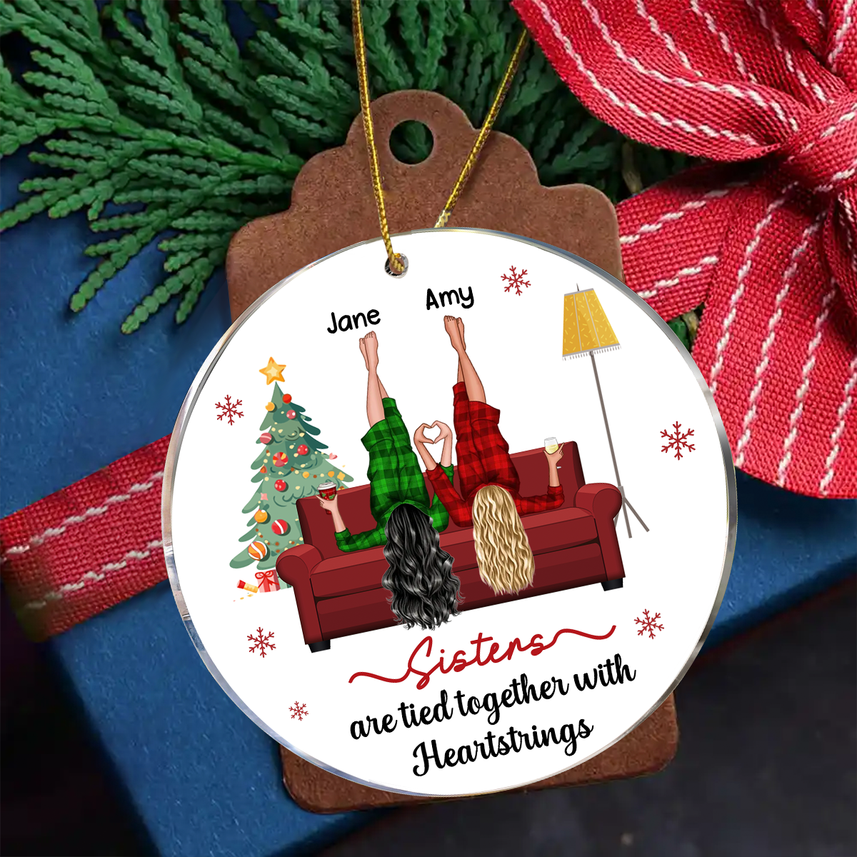 Sisters Are Tied Together With Heartstrings Personalized Ornament, Christmas Gift for Sisters, Siblings