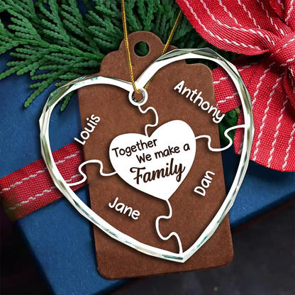 Christmas Together We Make A Family - Personalized Heart Shaped Acrylic Ornament