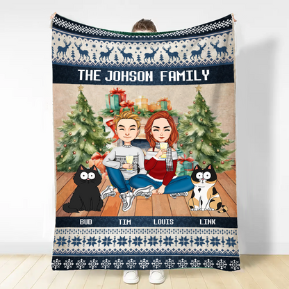 Merry Christmas Family With Pets - Personalized  Blanket