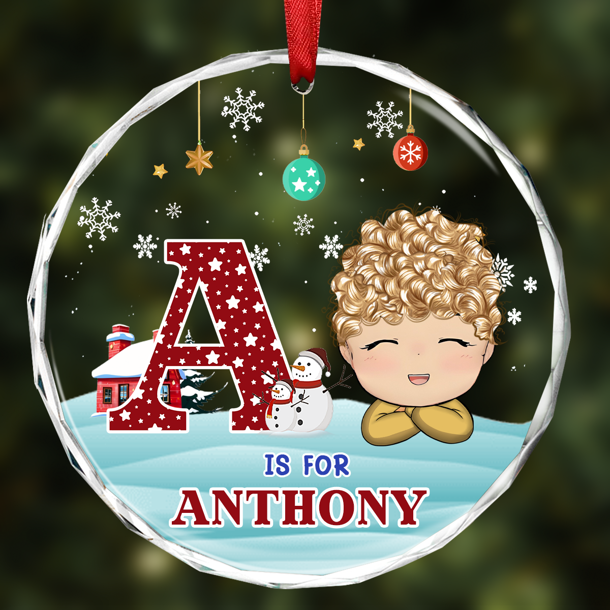 Christmas Kids Monogram - Personalized Circle Ornament