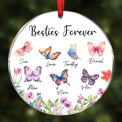 Besties Sisters Grandma Mom Beautiful Butterflies Personalized Circle Ornament