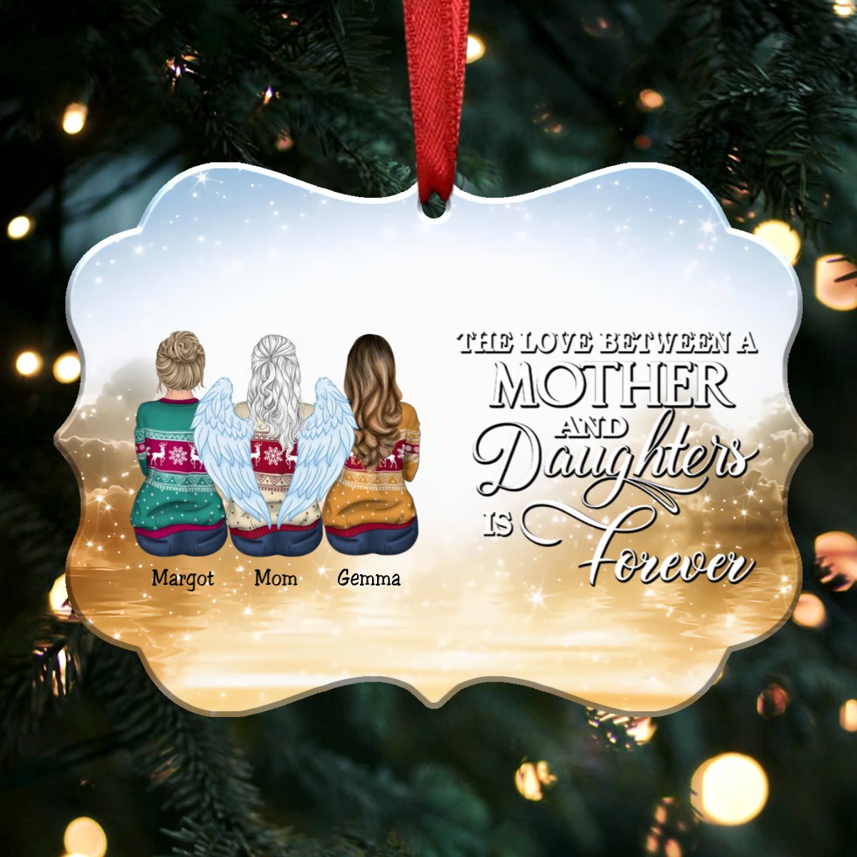 The Love Between A Mother And Daughters Is Forever - Personalized Christmas Ornament (yellow) - Makezbright Gifts