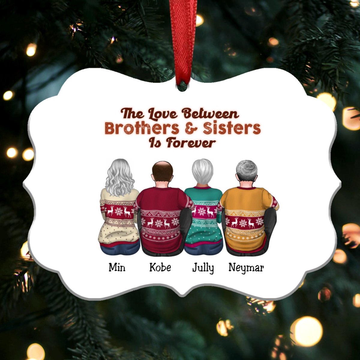 The Love Between Brothers & Sisters Is Forever - Personalized Christmas Ornament (white) - Makezbright Gifts