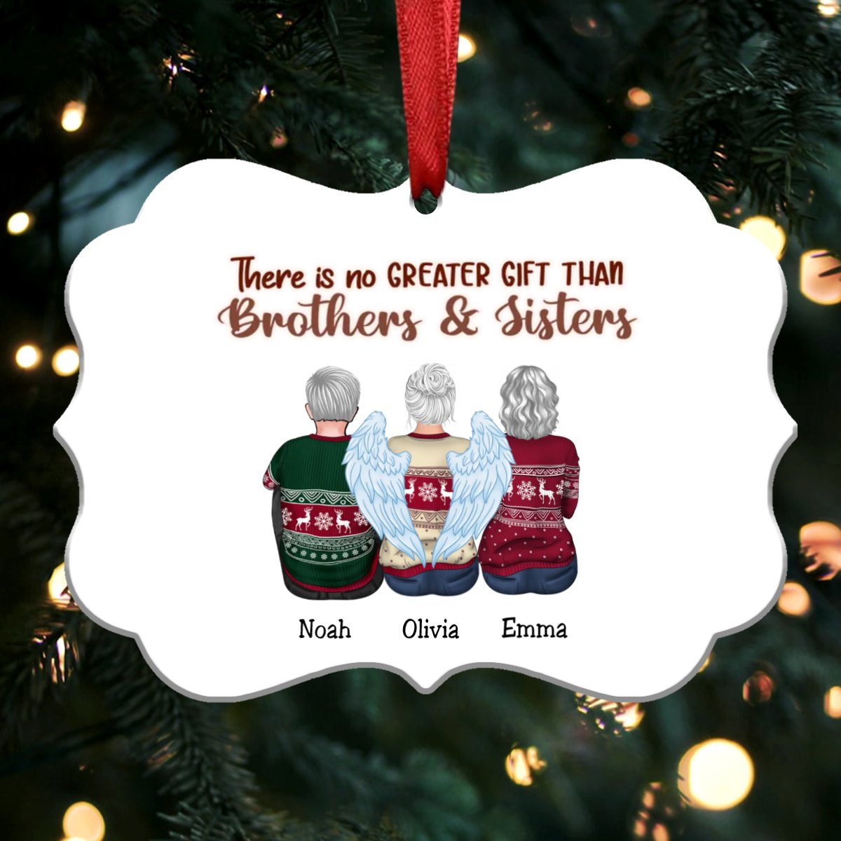 There Is No Greater Gift Than Brothers & Sisters - Personalized Christmas Ornament (White) - Makezbright Gifts