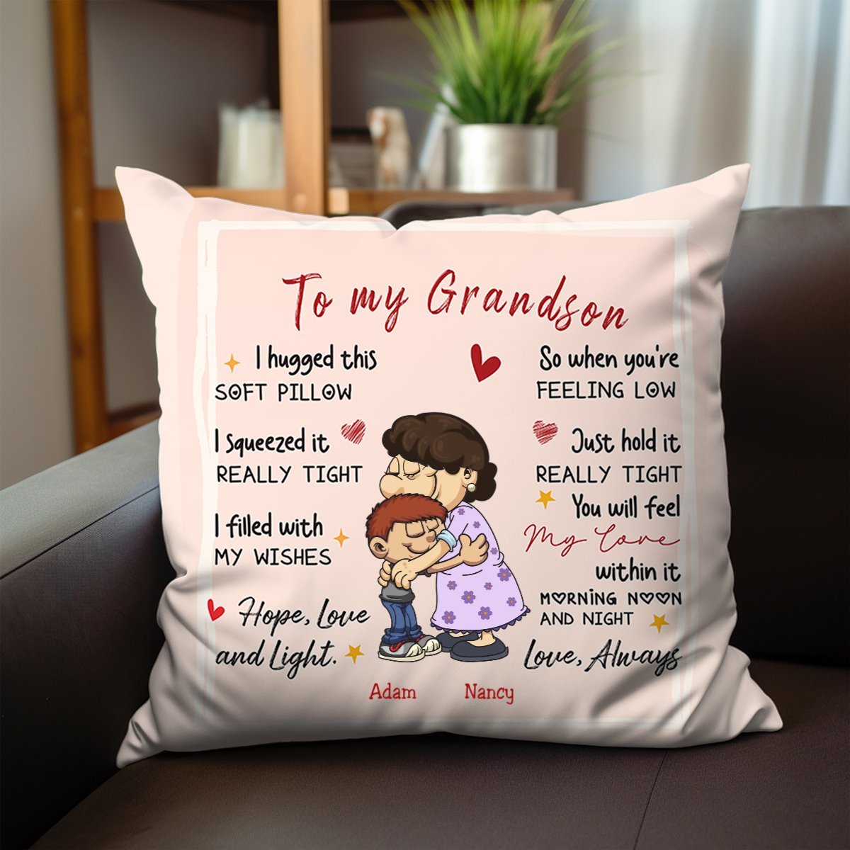 To My Grandson I Hugged This Soft Pillow - Personalized Pillow - Makezbright Gifts