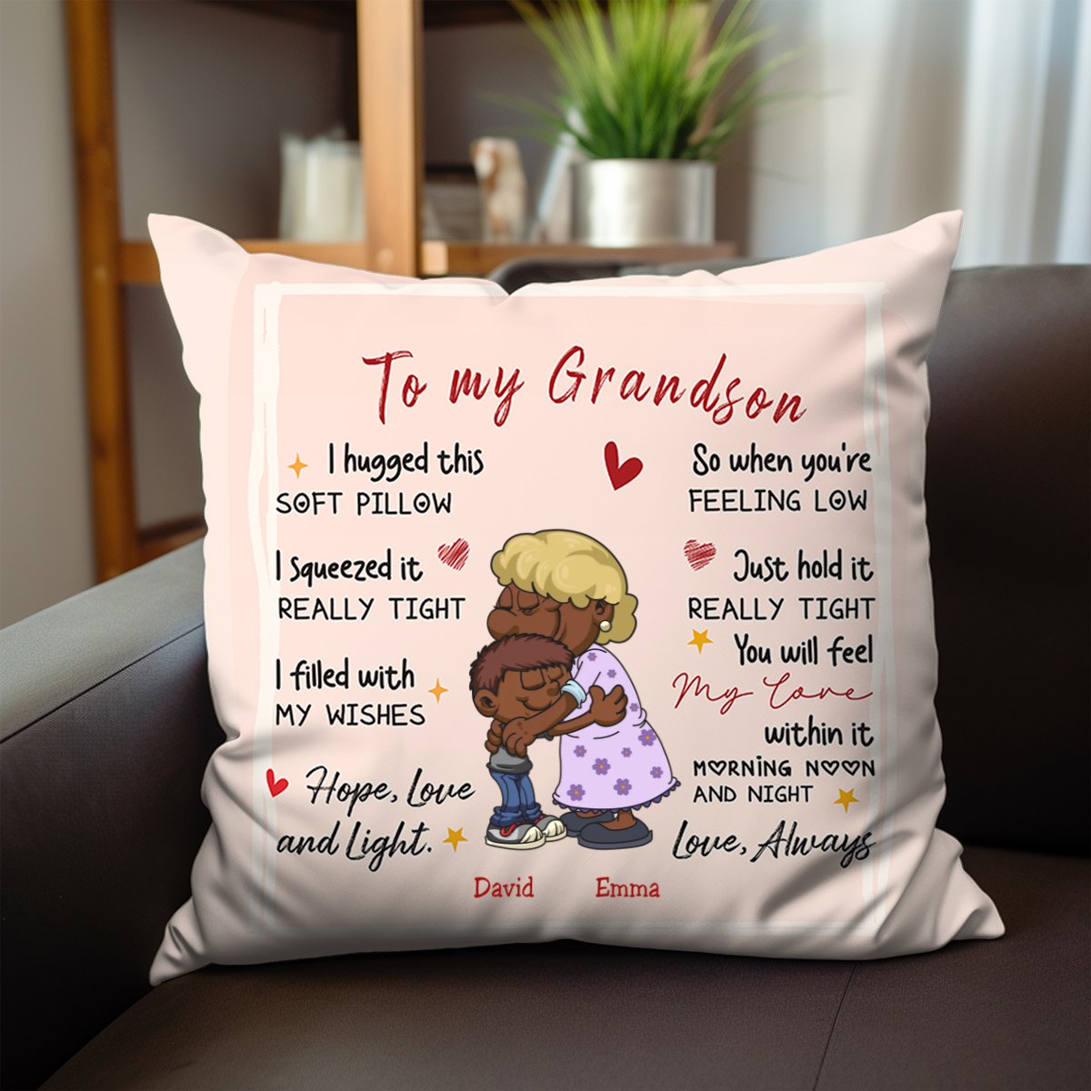 To My Grandson I Hugged This Soft Pillow - Personalized Pillow - Makezbright Gifts