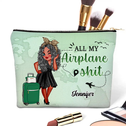 Travel Lovers - All My Travel Crap Cartoon Woman - Personalized Cosmetic Bag - Makezbright Gifts