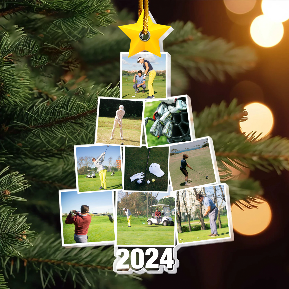 Photo Golfing Christmas Tree - Personalized Acrylic Photo Ornament