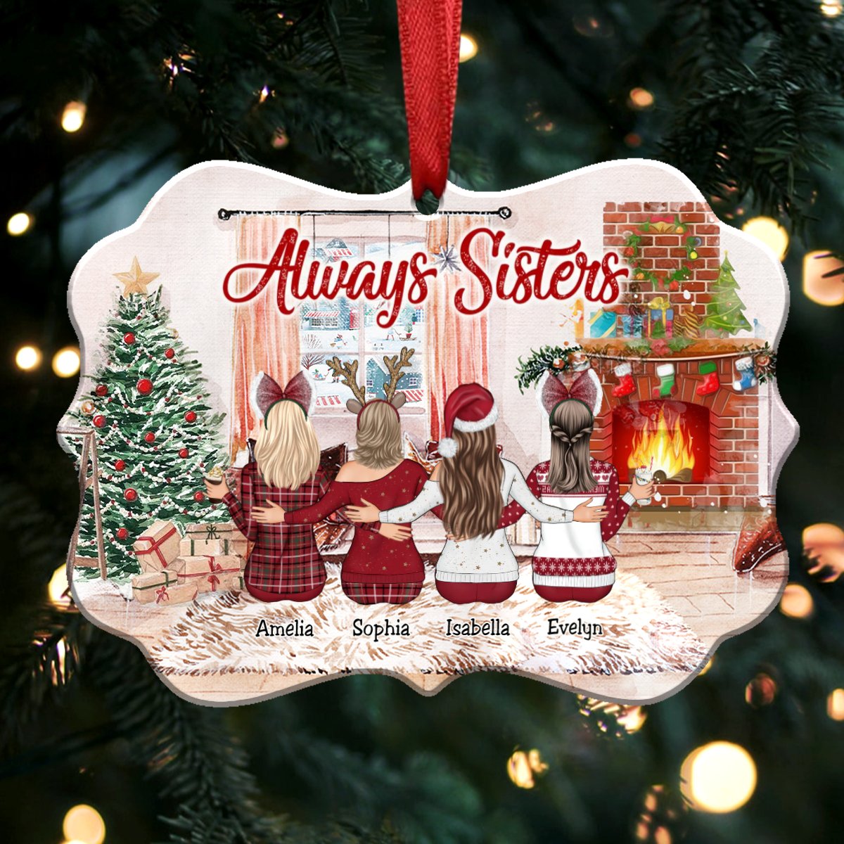 Up to 9 Women - Xmas Ornament - Always Sisters (Ver4) - Personalized Christmas Ornament - Makezbright Gifts