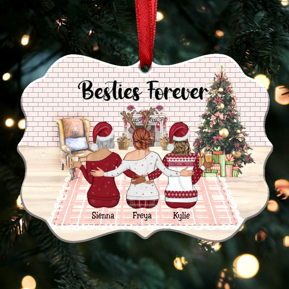 Up to 9 Women - Xmas Ornament - Besties Forever - Personalized Christmas Ornament - Makezbright Gifts