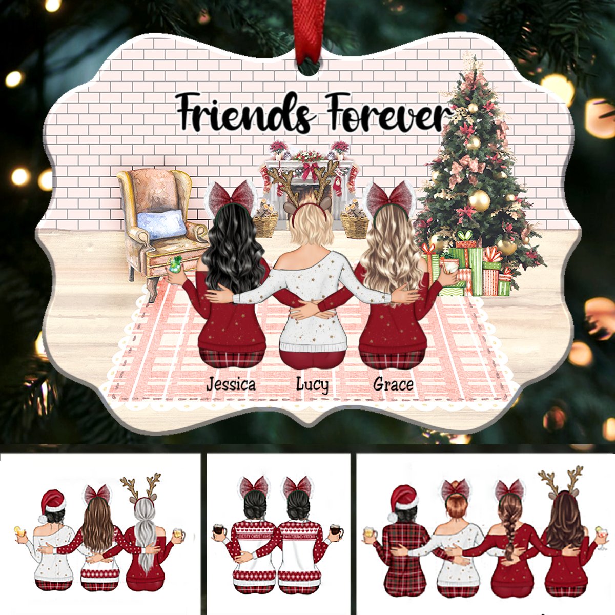 Up to 9 Women - Xmas Ornament - Friends Forever - Personalized Christmas Ornament - Makezbright Gifts