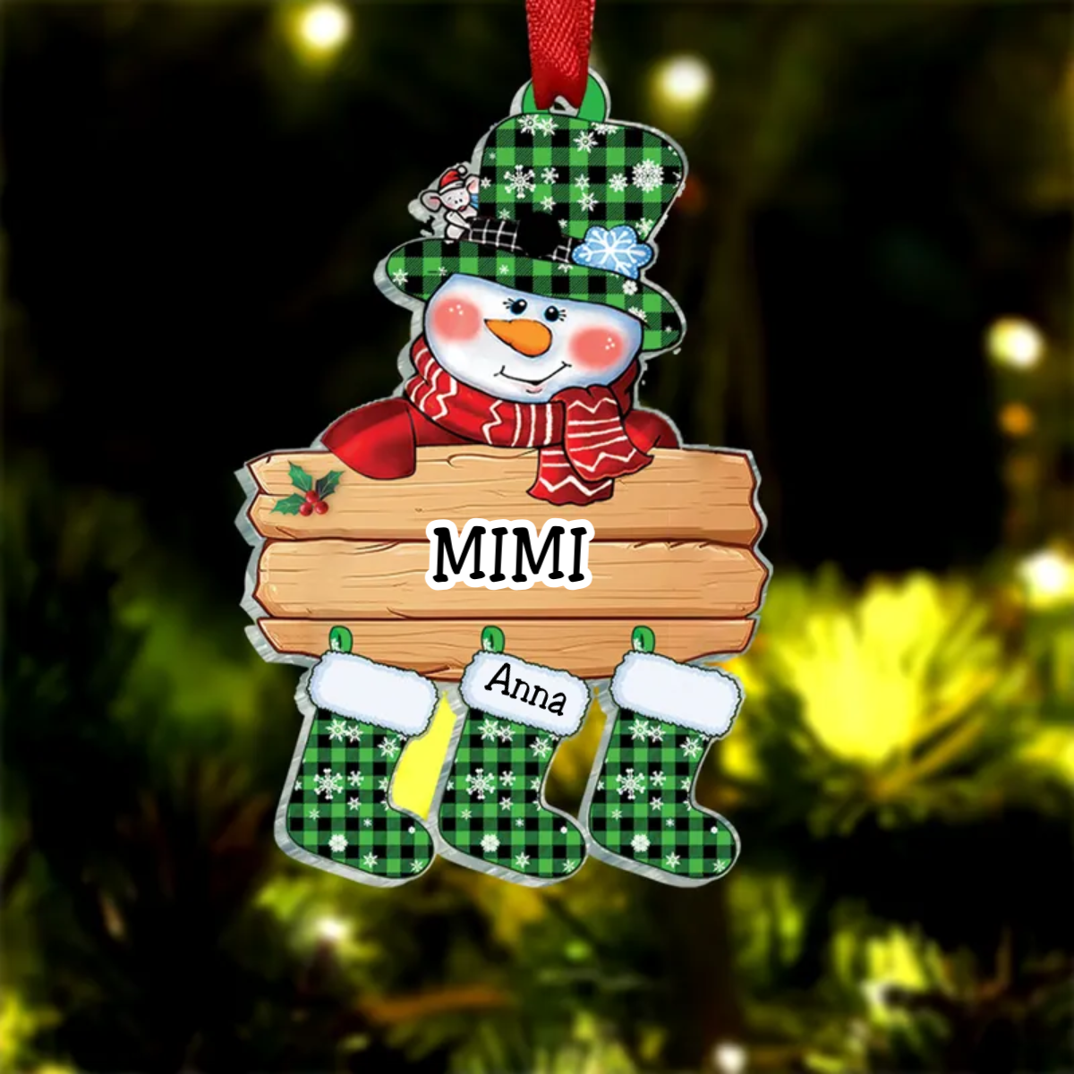 Grandma - Grandma Mom Snowman Christmas Socks Gift - Personalized Acrylic Ornament