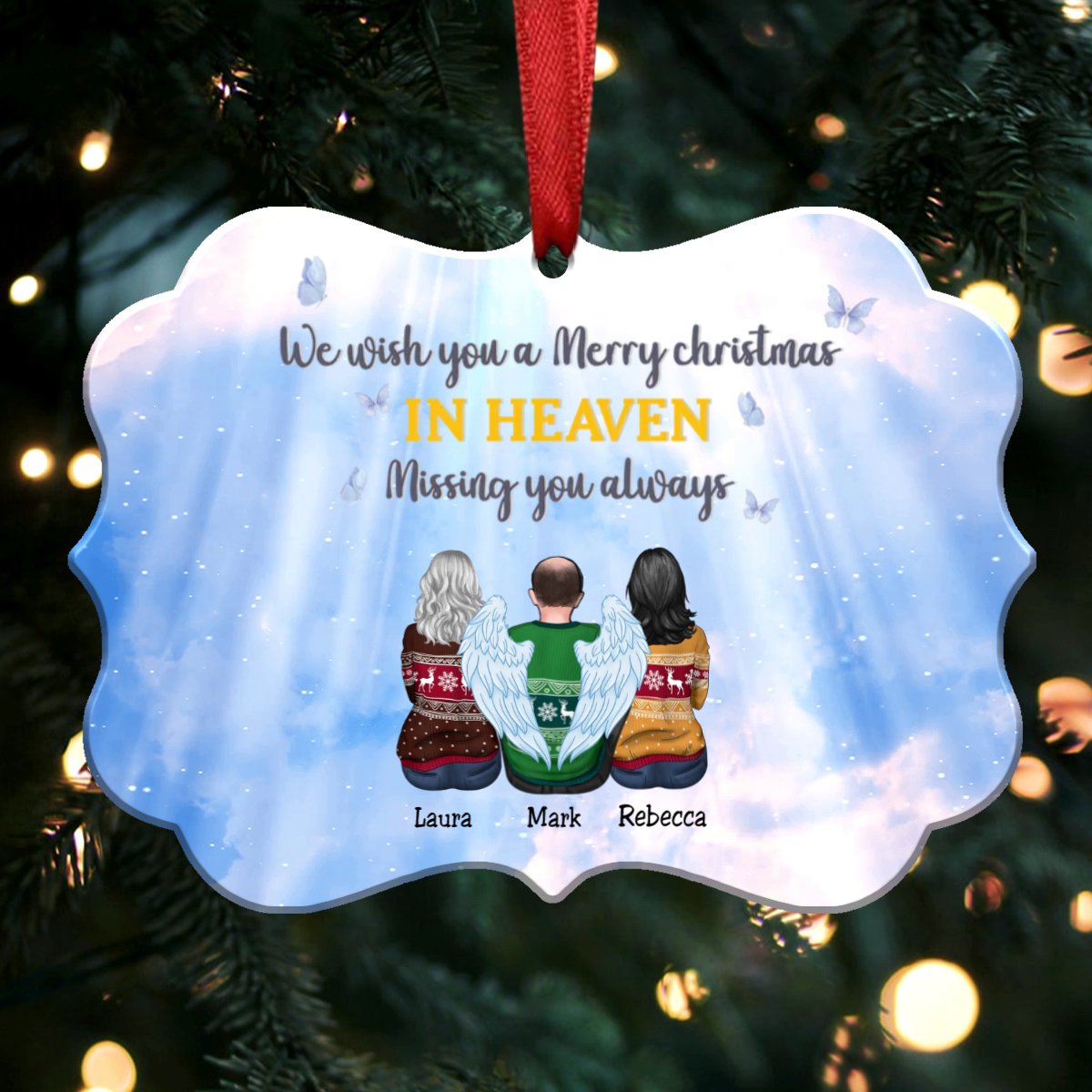 We Wish You A Merry Christmas In Heaven Missing You Always - Personalized Christmas Ornament - Memorial Ornaments (Sky) - Makezbright Gifts