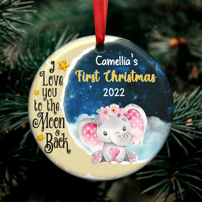 Gifts for Newborn Babies - Elephant Baby First Christmas - Personalized Circle Ornament - Makezbright Gifts